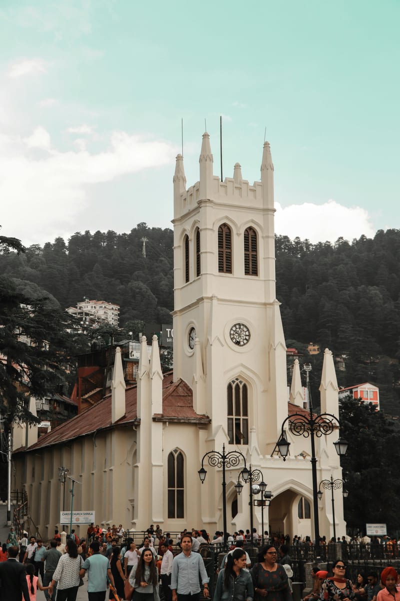 Iconic Christ Church Shimla on the Ridge with crowd